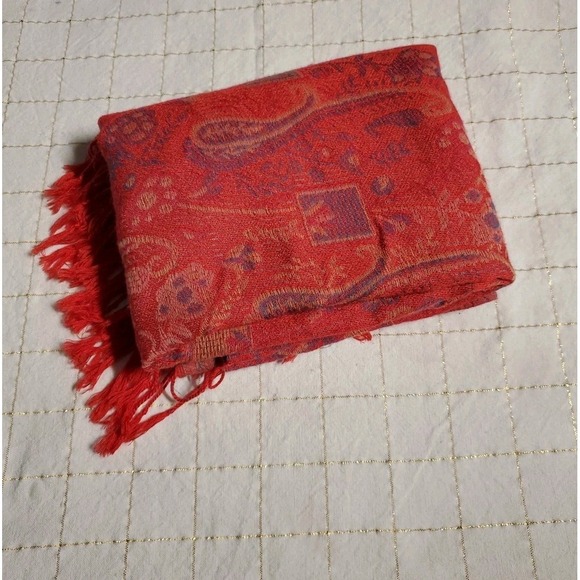 100% Pashmina scarf wrap shawl 28 X 72 Pink Coral Woven Fringe - Picture 5 of 5